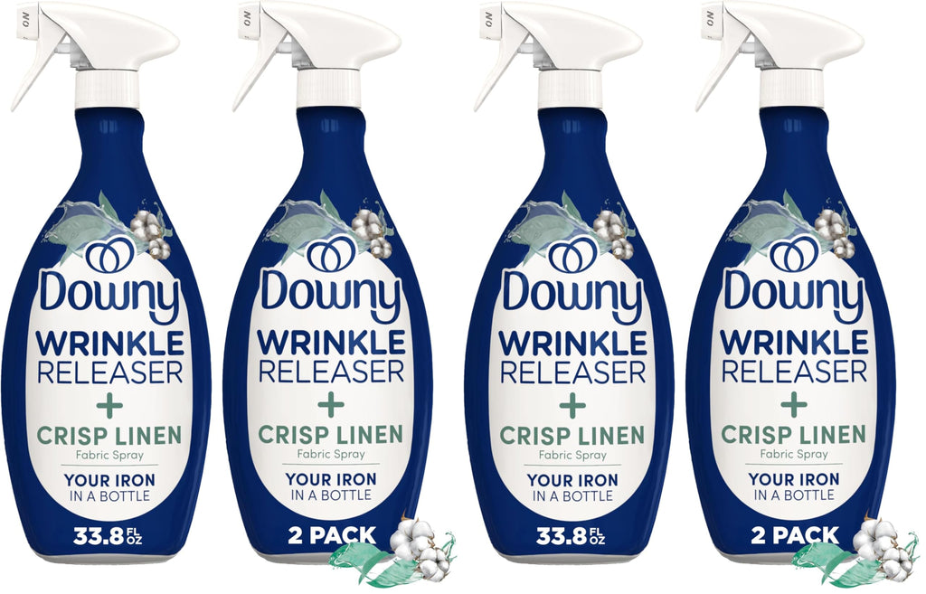 Downy Wrinkle Releaser Spray, All In One Formula, Removes Wrinkles, Static and Odor Eliminator, Crisp Linen Scent, 33.8 Fl Oz (Packaging May Vary),(Pack of 4)