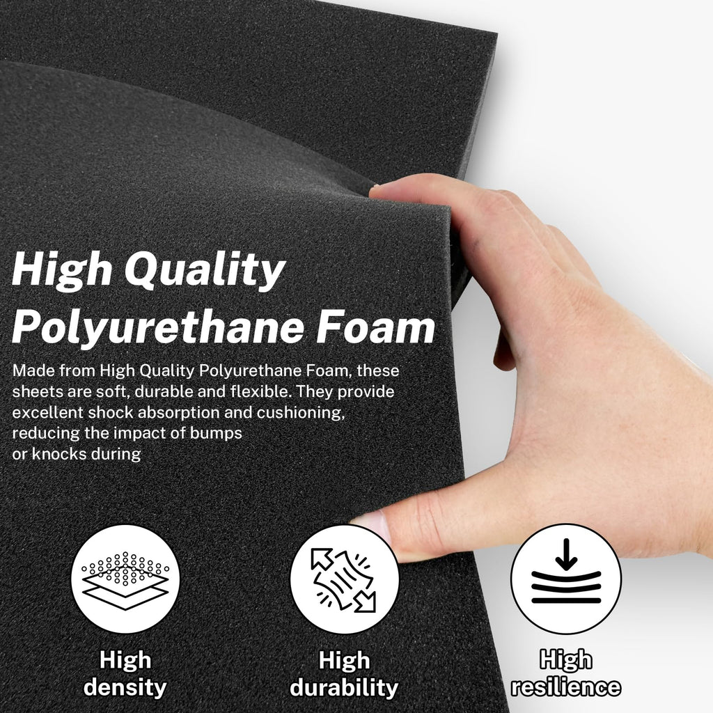 Polyurethane Foam Inserts, 2 PCS 16 x 12 x 1.5 Inch Black Cuttable Packing Foam Sheets for Tool Box, Camera, Crafts and Storage