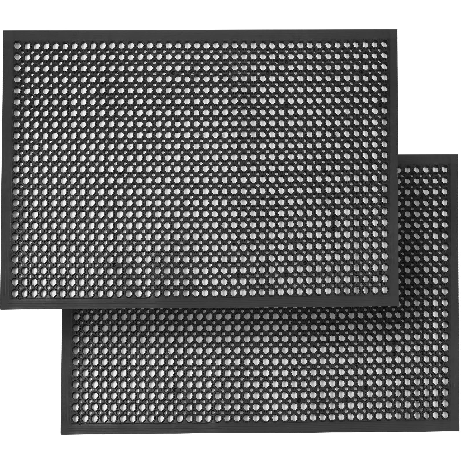 Anti Fatigue Rubber Mats - 2 Pack Restaurant Kitchen Non-Slip Bar Floor Entry Door Drainage Mats - Indoor/Outdoor Use - 36 x 60 Inches