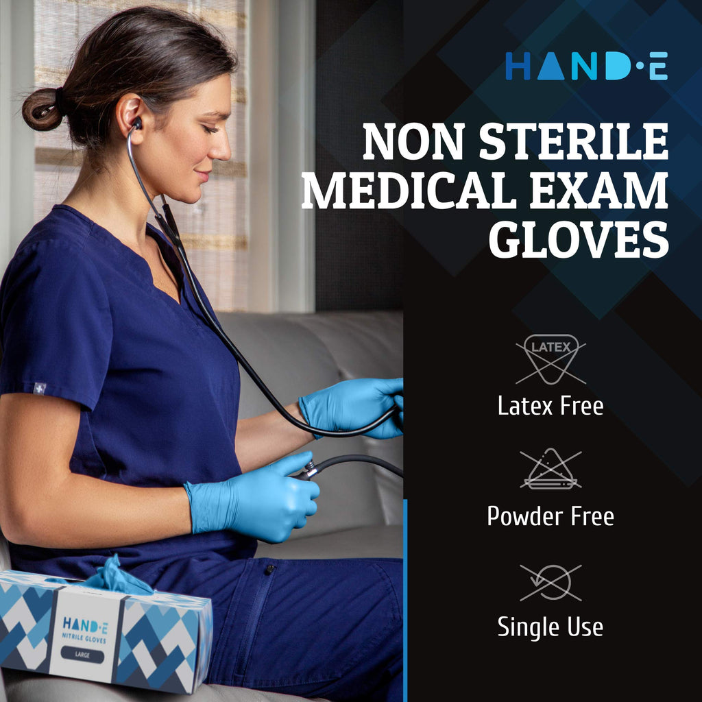 Hand-E Touch Blue Nitrile Disposable Gloves Medium 200 Count - Latex Free Medical Exam Gloves, Powder Free, Food Safe, Cooking