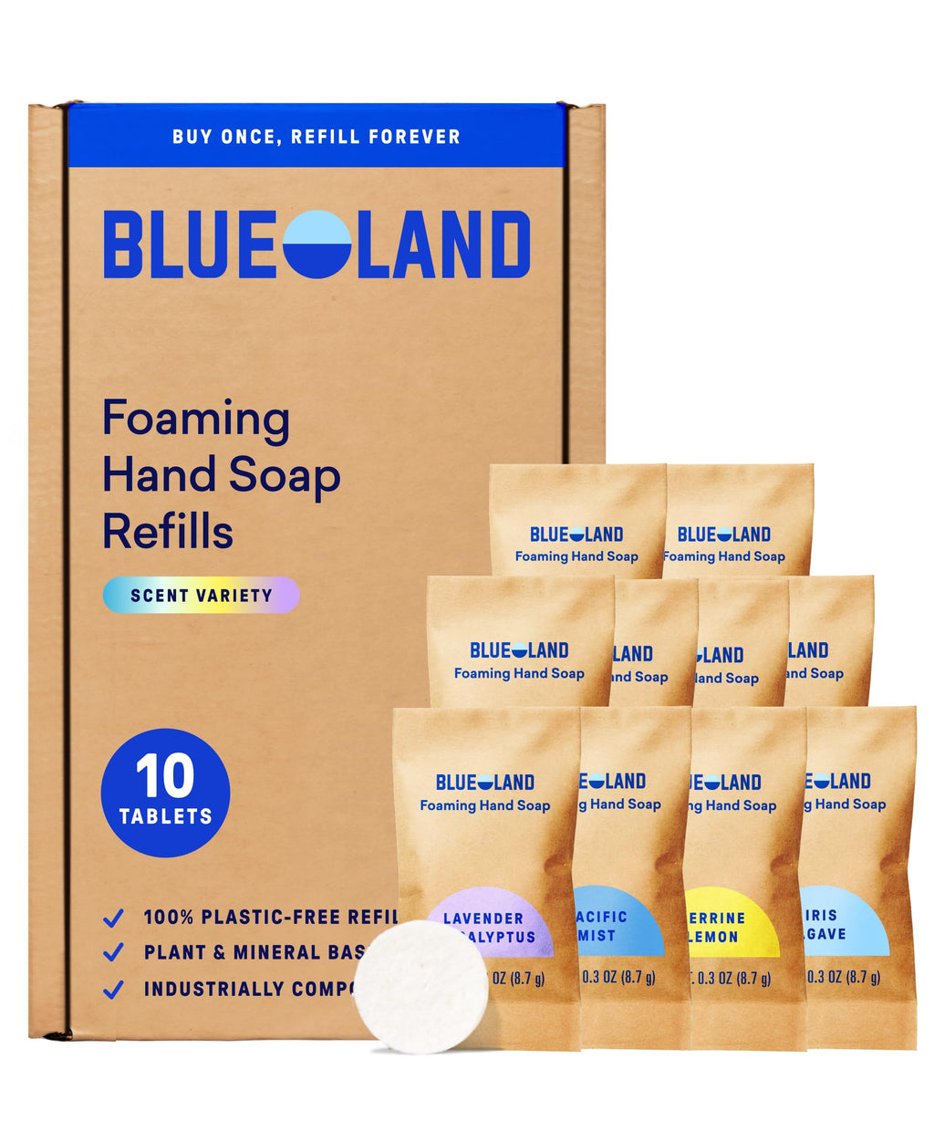 BLUELAND Foaming Hand Soap Refill Tablets, 10-Pack, Variety Pack Scents, Eco Friendly Cleaning Products, 10 x 9 Fl oz