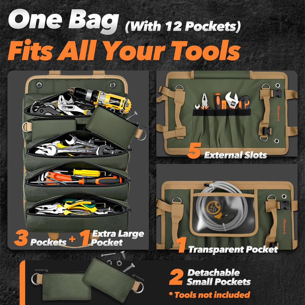 Gifts for Men, Roll Up Tool Bag, Anniversary Birthday Gifts for Men Dad Husband Him Boyfriend, Gift for Dad Who Have Everything, Portable Tool Organization for Mechanic Welding Electrician