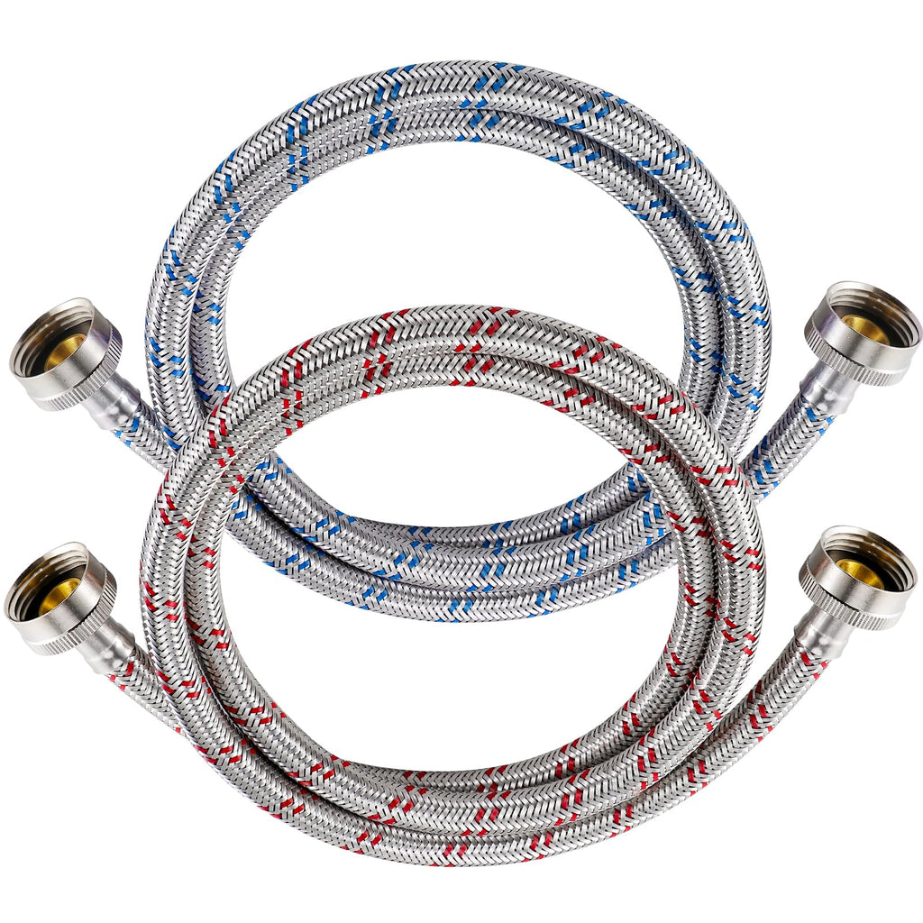 Yejesiy 4 Ft Washing Machine Hoses, 2 Packs Premium Stainless Steel Washer Hoses Burst Proof, Hot and Cold Striped Water Supply Hoses with 3/4'' Standard Interface fit for ALL Washer