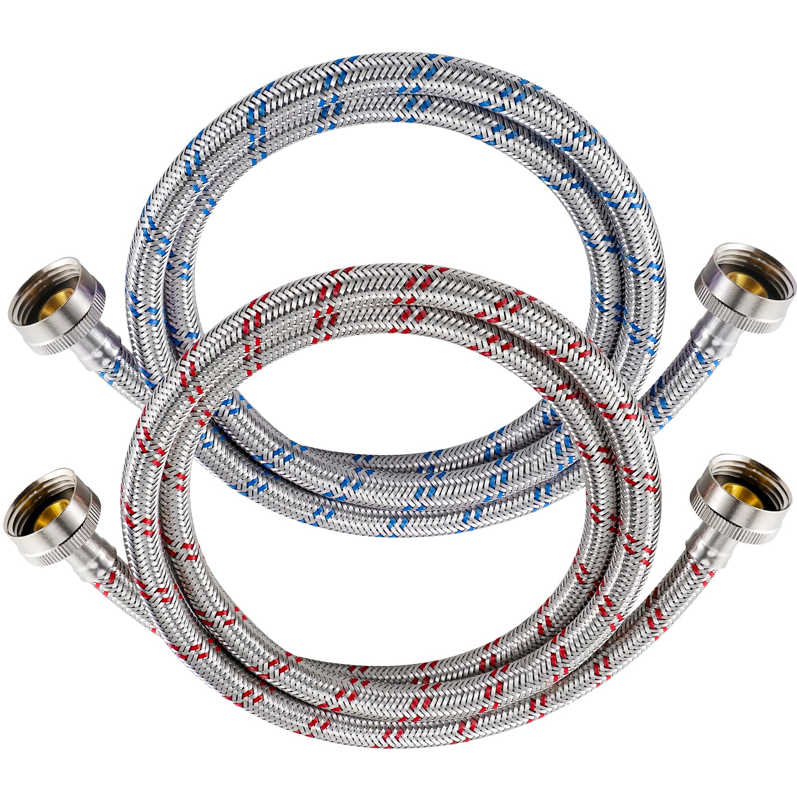 Yejesiy 4 Ft Washing Machine Hoses, 2 Packs Premium Stainless Steel Washer Hoses Burst Proof, Hot and Cold Striped Water Supply Hoses with 3/4'' Standard Interface fit for ALL Washer