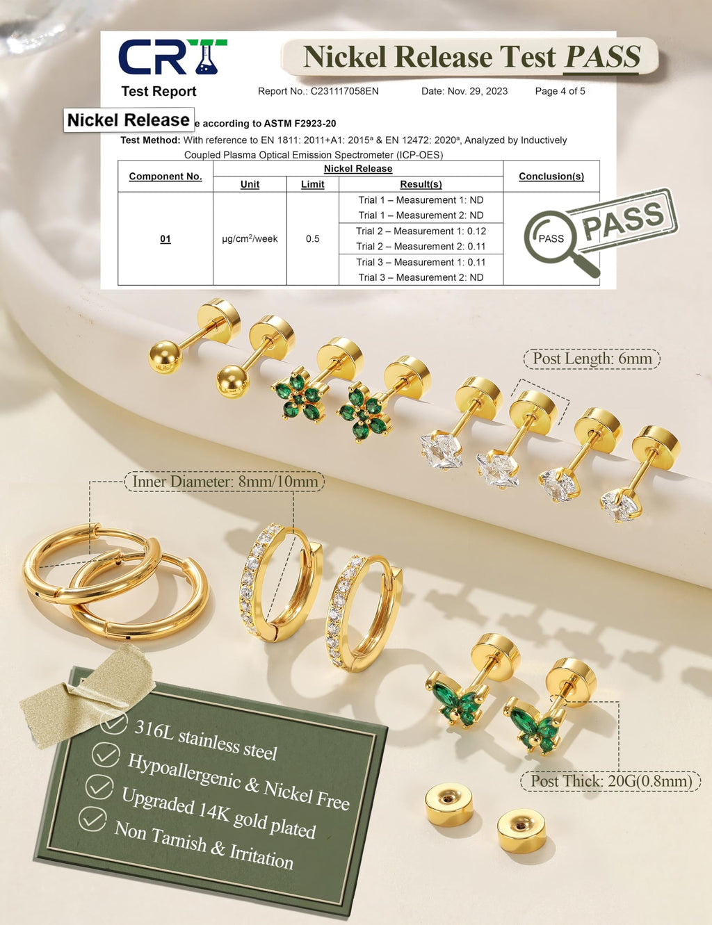 Jstyle Hypoallergenic Flat Back Earrings for Women Gold Earring Stacks 4