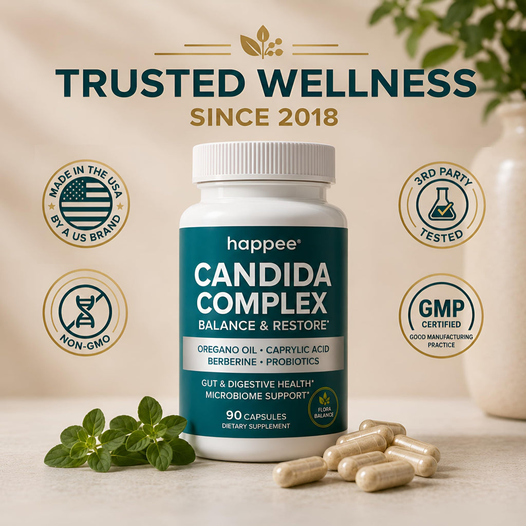 Happee Candida Cleanse Detox Supplement, Gut & Digestive Health, 90 Caps