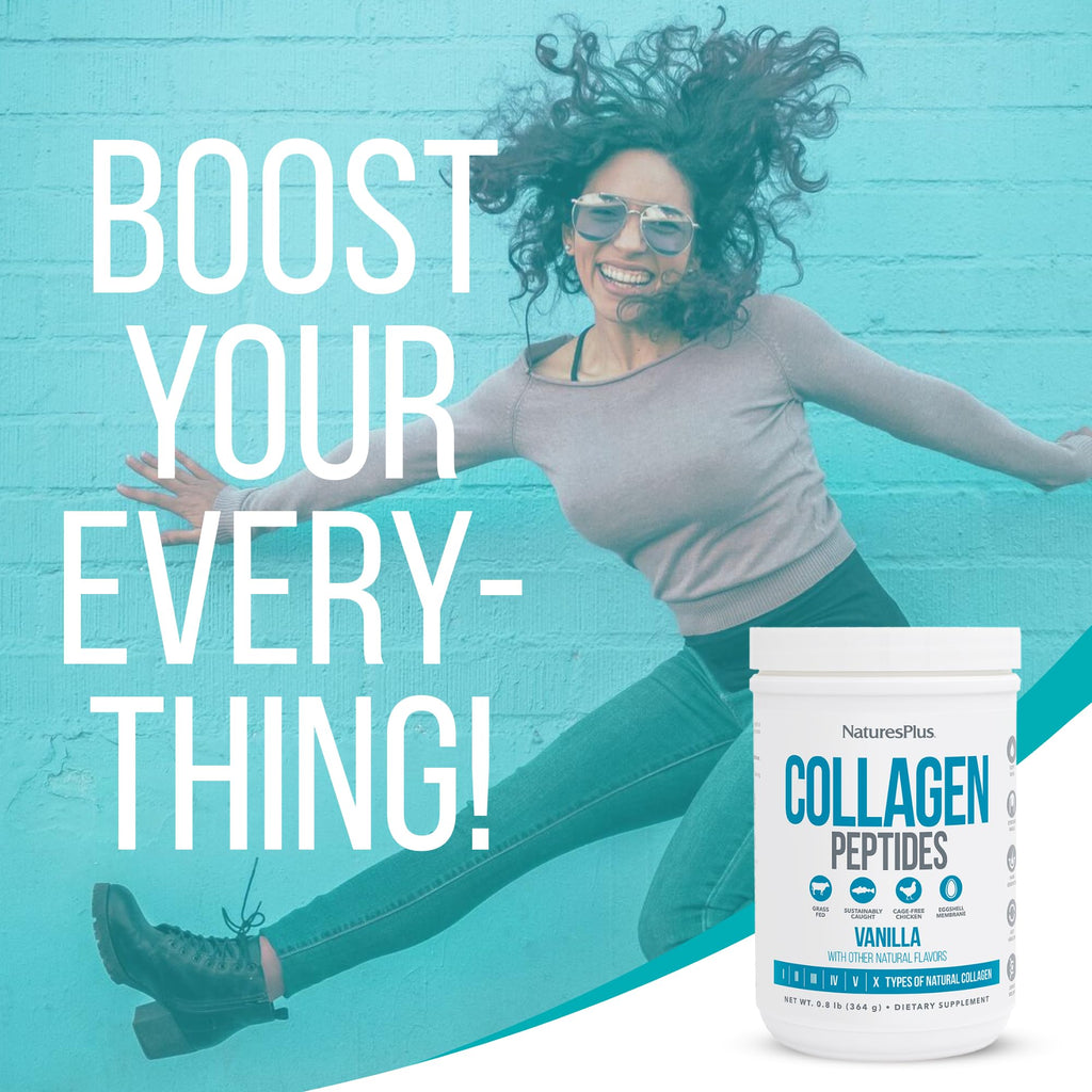 NaturesPlus Collagen Peptides, Vanilla - 0.8 lb Powder - Hair, Skin, Nail & Joint Health, Immune System Support - Non-GMO, Gluten Free - 14 Servings