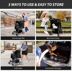 Unisakey 4 Wheels Pet Stroller for Small Medium Dogs Cats 10-33 lbs, Foldable Dog and Cat Stroller with Cup Holder & Storage Basket & Breathable Mesh, Pet Strolling Cart for All-Season, Black