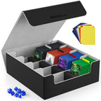 Mlikero Card Deck Case, 2400+ Trading Card Storage Box with 10 Colorful Dividers and 4 Foam Stoppers, Leather Magnetic Closure Commander Deck Box Fit for MTG, TCG (4 Rows, Black&Grey)