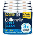 Cottonelle Ultra Clean Toilet Paper, 32 Family Mega Rolls=176 Regular Rolls