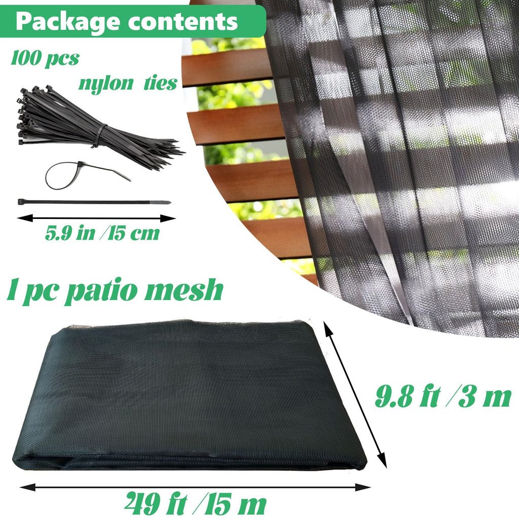 Mosquito Netting,10x50 FT Mosquito Mesh Net,Insect Bird Bug Screen for Patio Garden Vegetables Fruits Protection,Black Bed Curtains with 100 Pcs Straps
