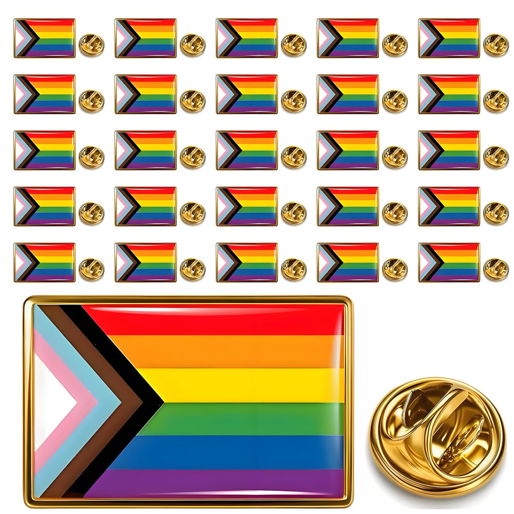 metal rectangular Progress Pride Pin Rainbow Gay Flag LGBTQ Inclusive Progressive Lapel Pins for clothing Backpack decoration Pride Month Accessories Gift Bulk (50)