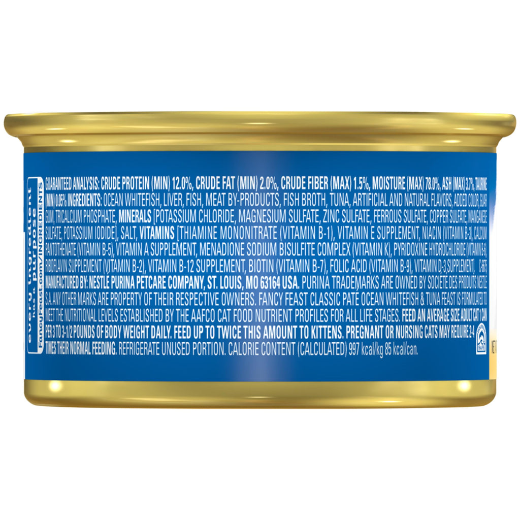 Purina Fancy Feast Classic Pate, Ocean Whitefish & Tuna, 3 oz cans, 24-Pack