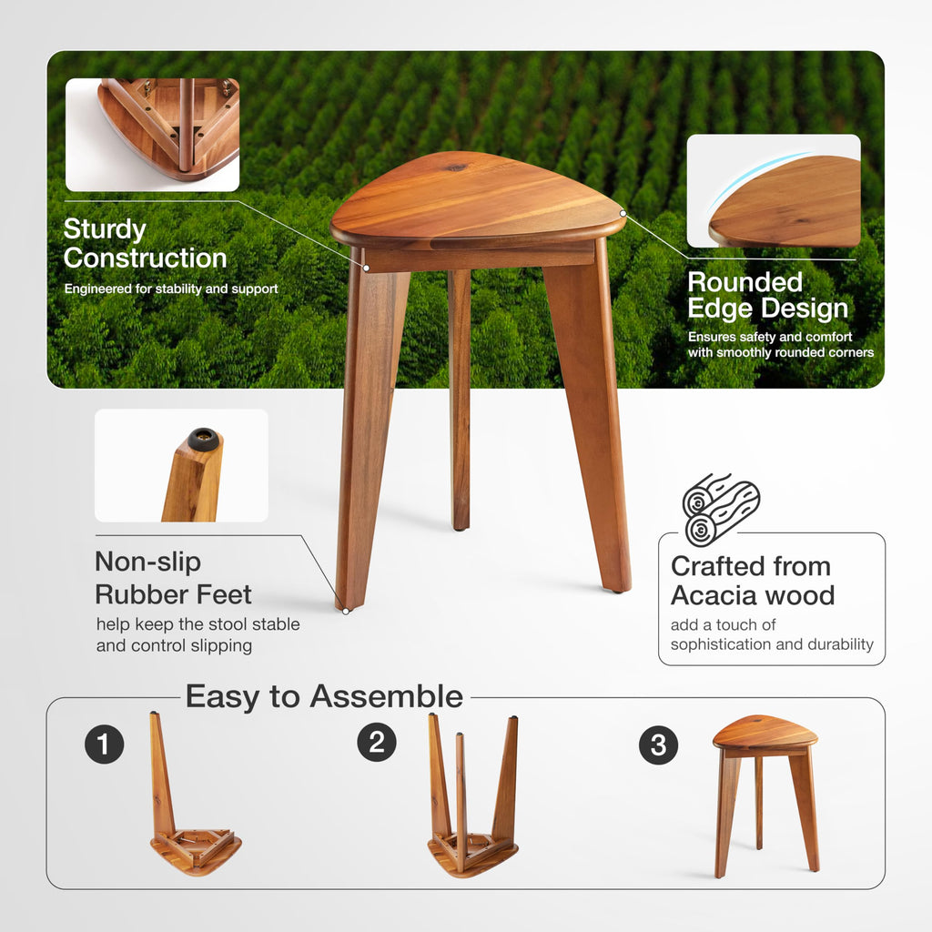 HOLANA Corner Shower Foot Rest - Wooden Showers Stool Seat for Shaving Legs - Small Corner Shower Benches for Inside Shower - Waterproof Bath Step Stools Bench for Bathroom