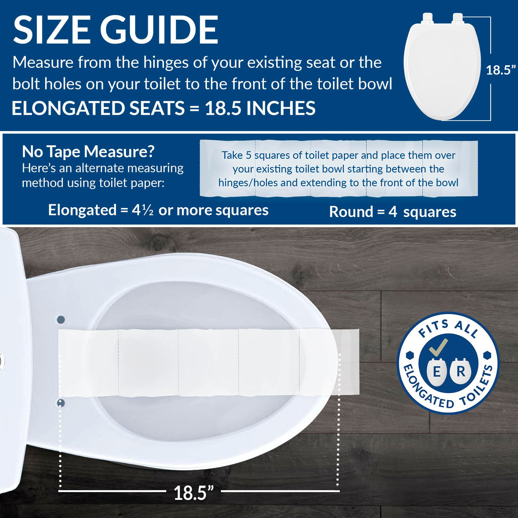 Bemis 1500EC Durable Wood Toilet Seat with Easy Clean Hinges, Made in USA, Elongated, White, 6-Pack