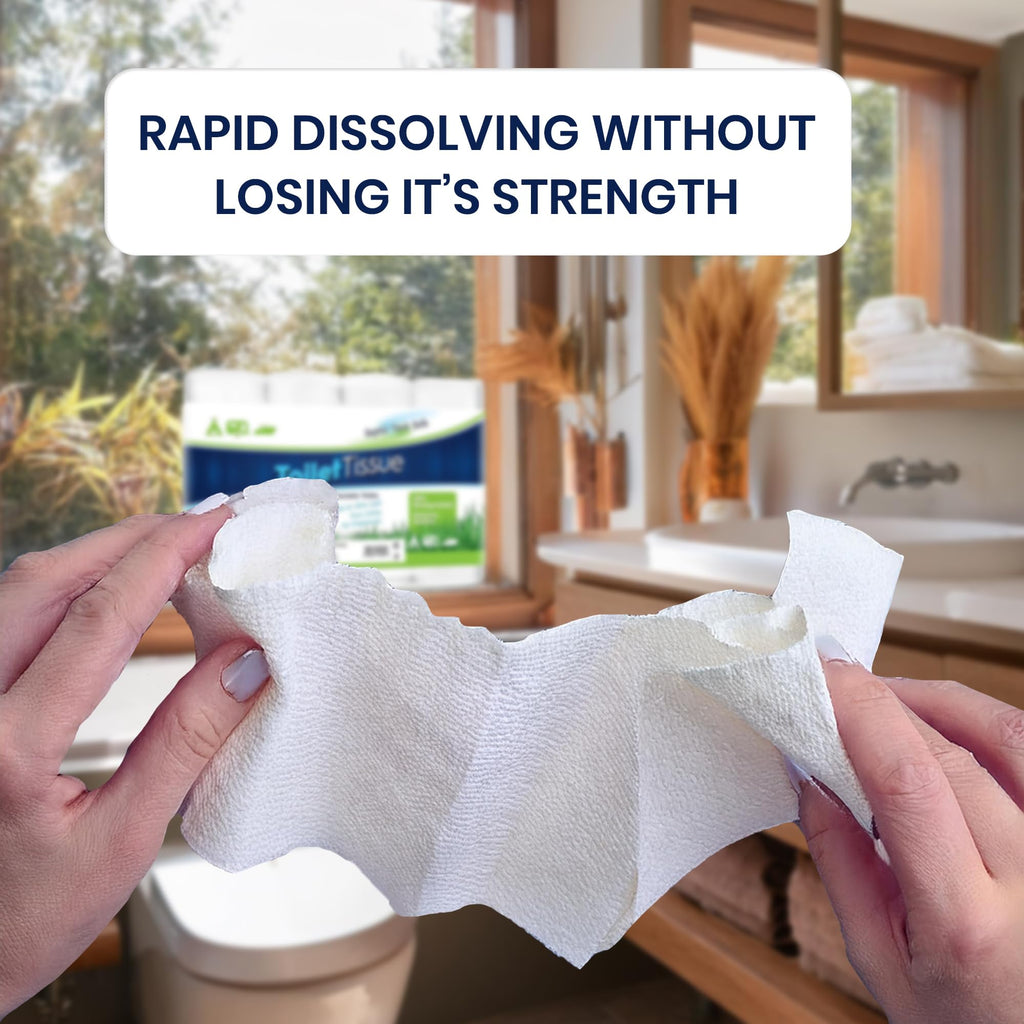 Freedom Living Septic Tank Safe Toilet Tissue for Campers and RVs Biodegradable Marine Toilet Paper for Boats, Fragrance-Free 2-Ply RV Toilet Paper (4 Rolls, 500 Sheets Each)