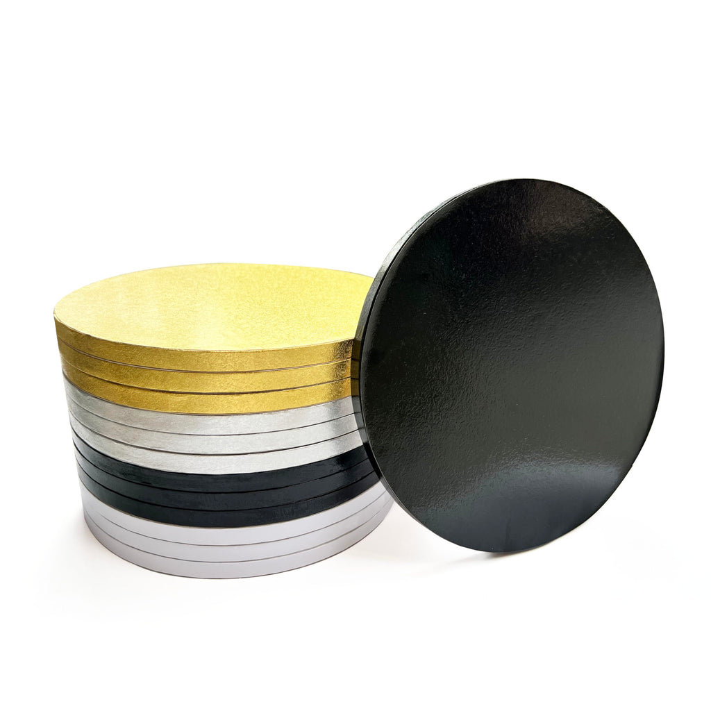 ANSSDO 12 Packs Thick Cake Drums, Greaseproof 12 inch Assorted Round Cake Drum in Gold Black Sliver White Cake Base, Cardboard Cake Boards for Presenting Heavy/Tall Tiered Cakes, Base para Pastel