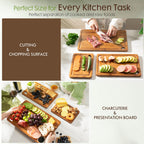 Astercook Deep-Carbonized Bamboo Cutting Boards for Kitchen with Wood Storage Stand, Reversible Charcuterie & Chopping Boards with Juice Grooves and Easy-Grip Handles, Fathers Day Gift for Men