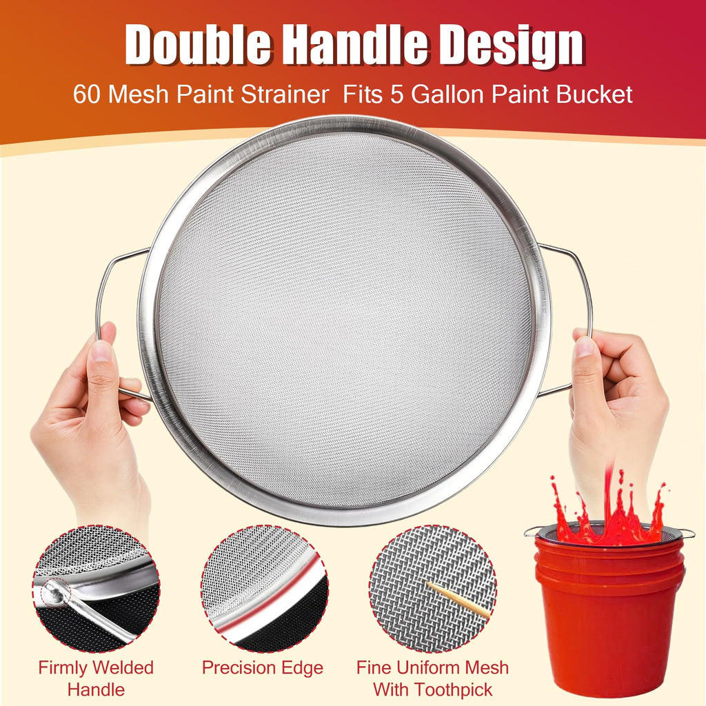 Fine Mesh Paint Strainer 60 Mesh Stainless Steel Paint Filter Emulsion Honey Funnel Filter Cover Fits 5 Gallon Paint Bucket Filter Tool Insert Strains (2 pcs)