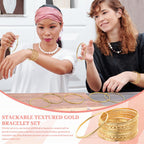 Loetere 50 Pcs Gold Bangle Bracelets Set for Women Diameter 2.6 Inches/ 6.7 cm Boho Stackable Textured Bracelets Indian Chunky Multi Layer Bangles Gold Jewelry for Women Wedding Gift