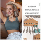 45 Pairs Big Vintage Silver Turquoise Drop Dangle Earrings Set for Women