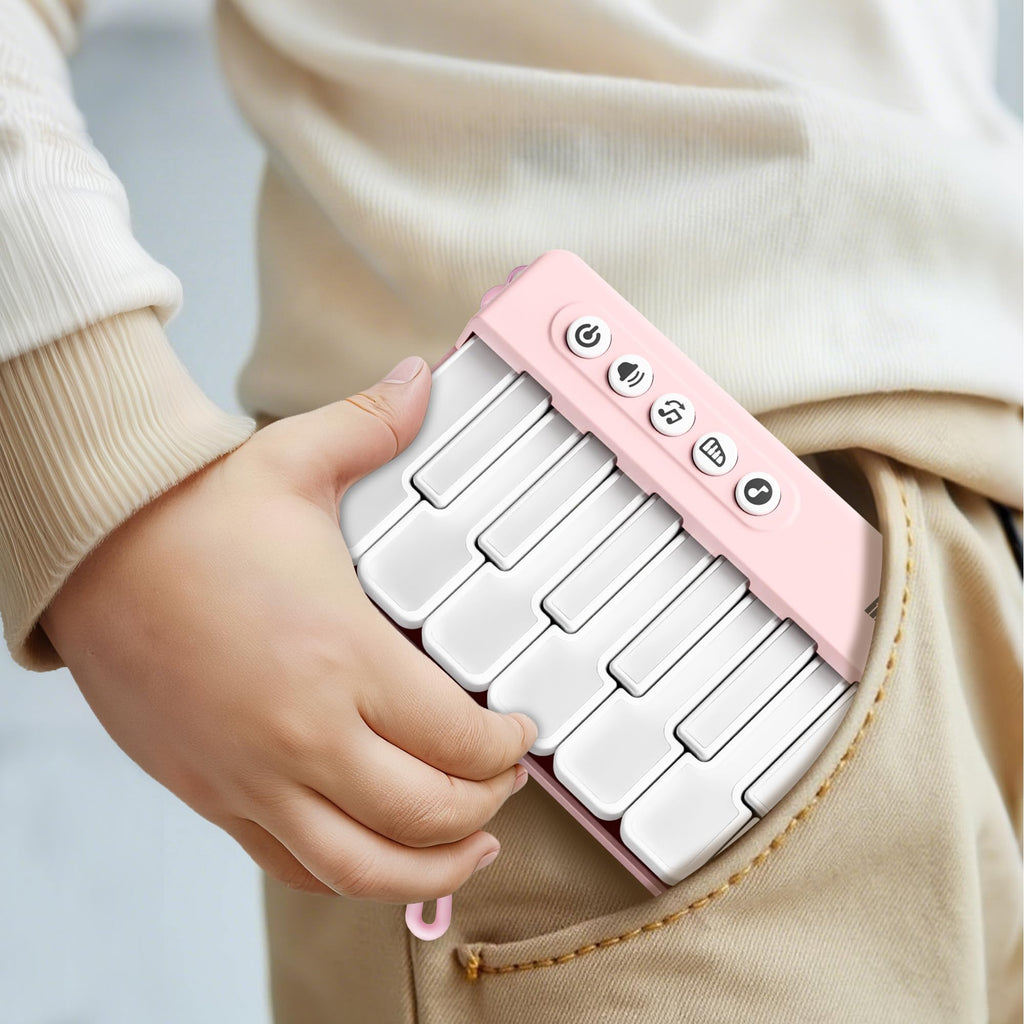 iPlay, iLearn Kids Mini Piano Toy W/Rainbow Lights, Toddler Pocket Travel Piano Keyboard for 1-3, Portable Musical Instrument Toys, Music Interactive Birthday Gift 2 4 5 6 Year Old Boy Girl Child-Pink