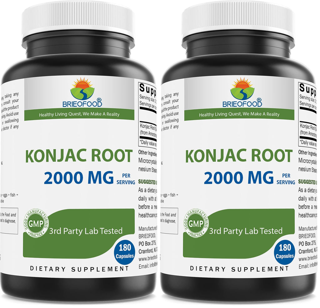 Brieofood Konjac Root Glucomannan 2000 mg per Serving - 180 Vegetarian Capsules (Pack of 2)