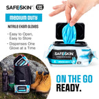SAFESKIN Nitrile Disposable Gloves in 4 Packs of 50/200 Total, Medium Duty, Large Size, Powder Free - For Food Handling, First Aid, Cleaning, Gardening, Crafting - Premium Medical Exam Gloves