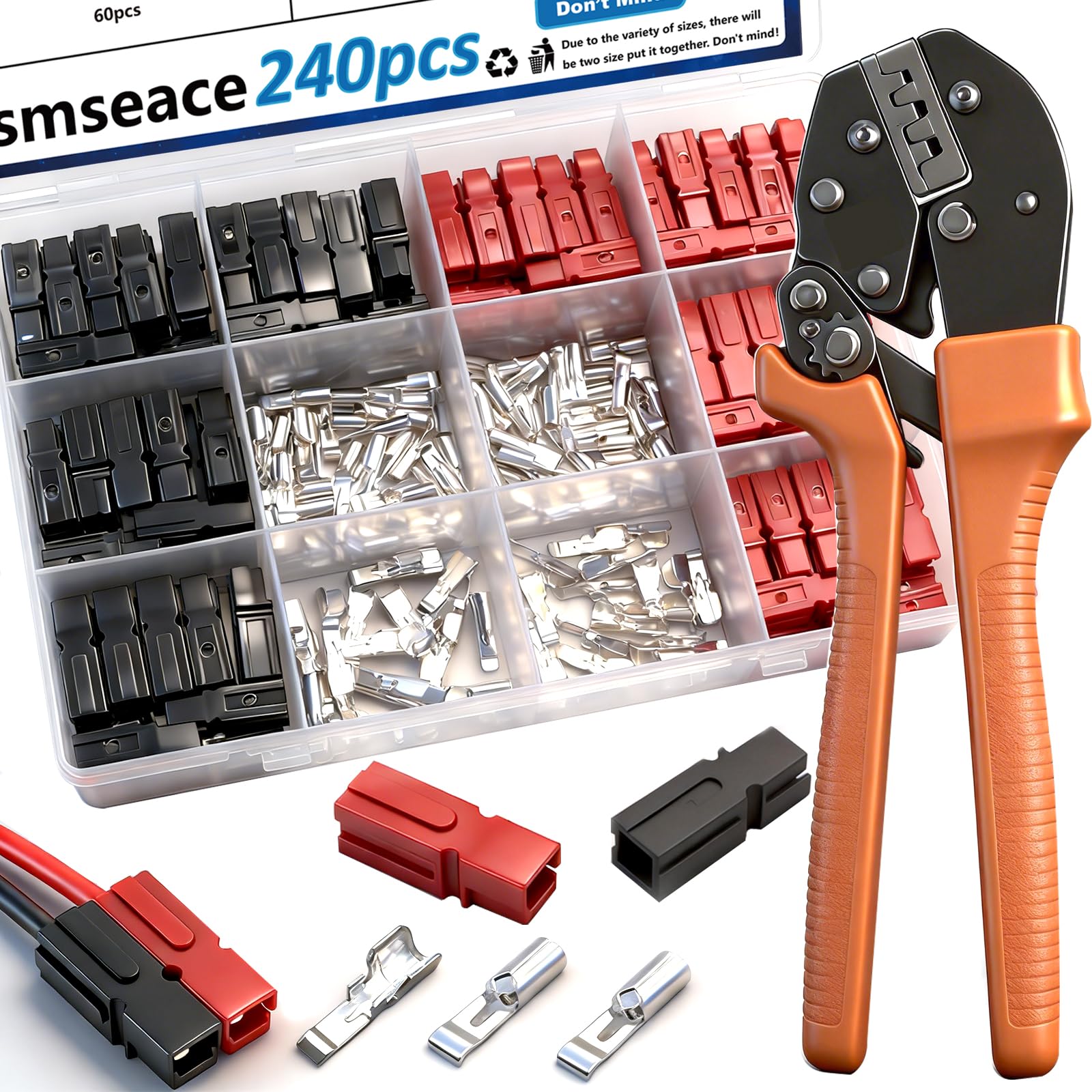 smseace 240Pcs Power Connectors with Crimping Tool 15/30/45 Amp Power Connectors1.5-6mm² (20-10AWG) Quick Disconnect Power connectors Quick Disconnect Terminals Connectors