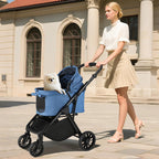 MAMIZO Foldable Dog Stroller for Medium Dogs Cats Up to 33 Lbs, Adjustable Height Handle, Pet Stroller with Aluminum and Carbon Steel Frame, Sun Shades, Storage Basket & Shock Absorbers, All-Terrain