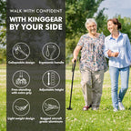 KINGGEAR F1 Walking Stick, Walking Cane for Women & Men with Wrist Strap, Lightweight & Sturdy Offset EVA Handle, Large Quad Base, Self Standing for Seniors and People with Injuries & Recovery