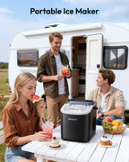 EUHOMY Countertop Ice Maker Machine with Handle, 26lbs in 24Hrs, 9 Ice Cubes Ready in 6 Mins, Auto-Cleaning Portable Ice Maker with Basket and Scoop, for Home/Kitchen/Camping/RV. (Black)