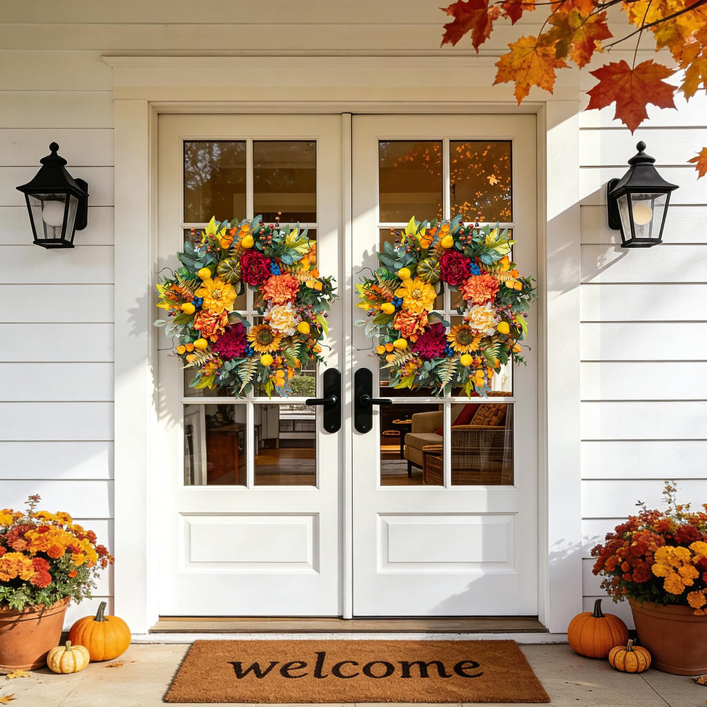 Pinkpuii 24 Inch Harvest Fall Wreaths for Front Door Outside,Porch,Entryway