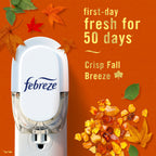 Febreze Odor-Fighting Plug in Air Freshener, Scented Oil Refill, Crisp Fall Breeze Scent, 4 Refills