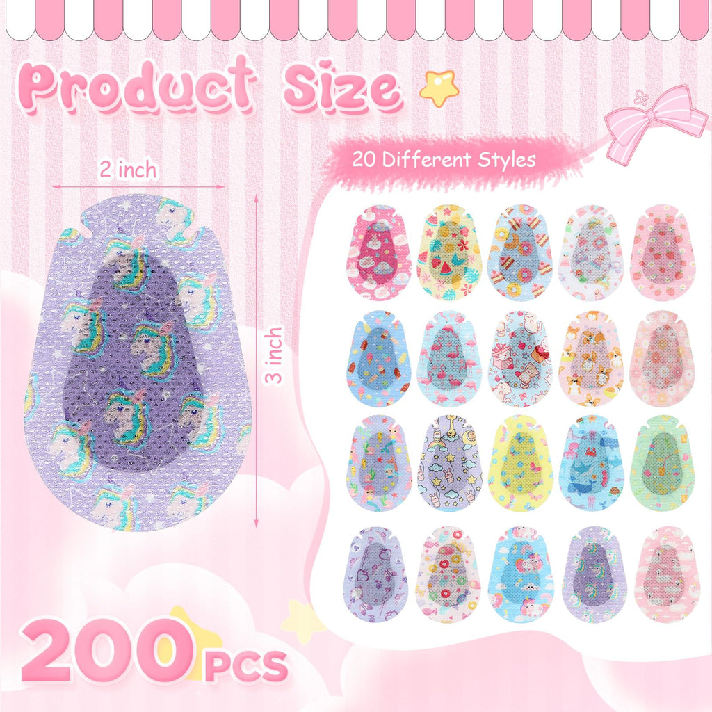200 Pcs Adhesive Eye Patches for Kids Girls Cute Toddler Eye Patch Bulk Colorful Breathable Lazy Patch Cartoon Adhesive Bandages for Children Baby Light Blocking, 20 Styles, 3 x 2 Inches