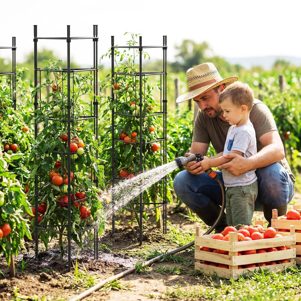 46 Inch Heavy Duty Metal Tomato Cage for Garden - 3 Pack Metal Steel Tomato Cages, Panel-Assembled Garden Trellis, Flexible Shapes Plant Support Set, Rustproof Stackable Trellis for Climbing Plants
