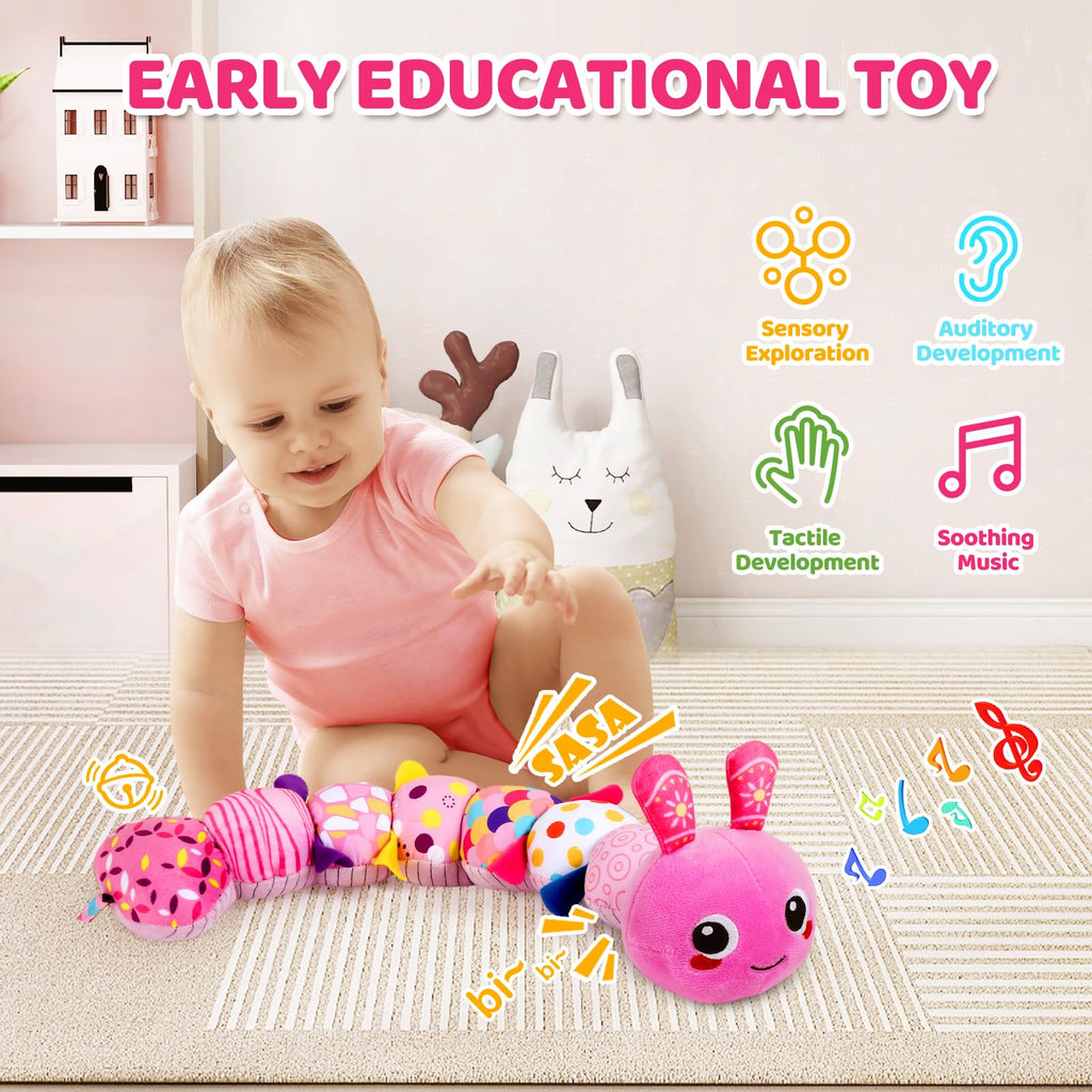 KMUYSL Baby Toys 0-6 6-12 Months, Sensory Music Animal Stuffed Toy for 0 1 2 3 4 5 6+ Months, Plush Toy with Crinkle and Rattles for Infant Newborn, Tummy Time Toys Gifts for 0-3-6-12 Month