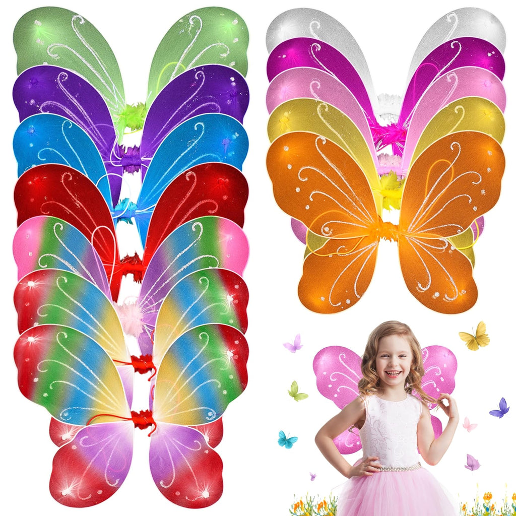 Homaisson 12 Pcs Butterfly Fairy Wings, Sparkle Princess Wings Set, Colorful Costume Accessories for Parties, Glitter Costume Wings with Elastic Straps & Shimmering Patterns, Birthday Party Favors
