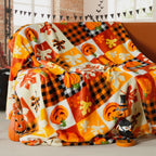 ROMROL Halloween Fleece Throw Blanket Pumpkin Fall Plaid Blanket 50x60