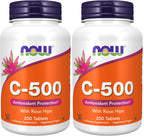 Now Supplements,Vitamin C-500 with Rose Hips,Antioxidant Protection*,250 Tablets,(Pack of 2)