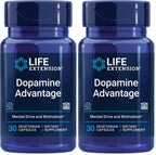 Life Extension Dopamine Advantage, Cognitive Health, Mental Sharpness, Motivation, Vitamin B12, phellodendron bark Powder, Gluten Free, Non-GMO, Vegetarian, 30 Capsules,(Pack of 2)