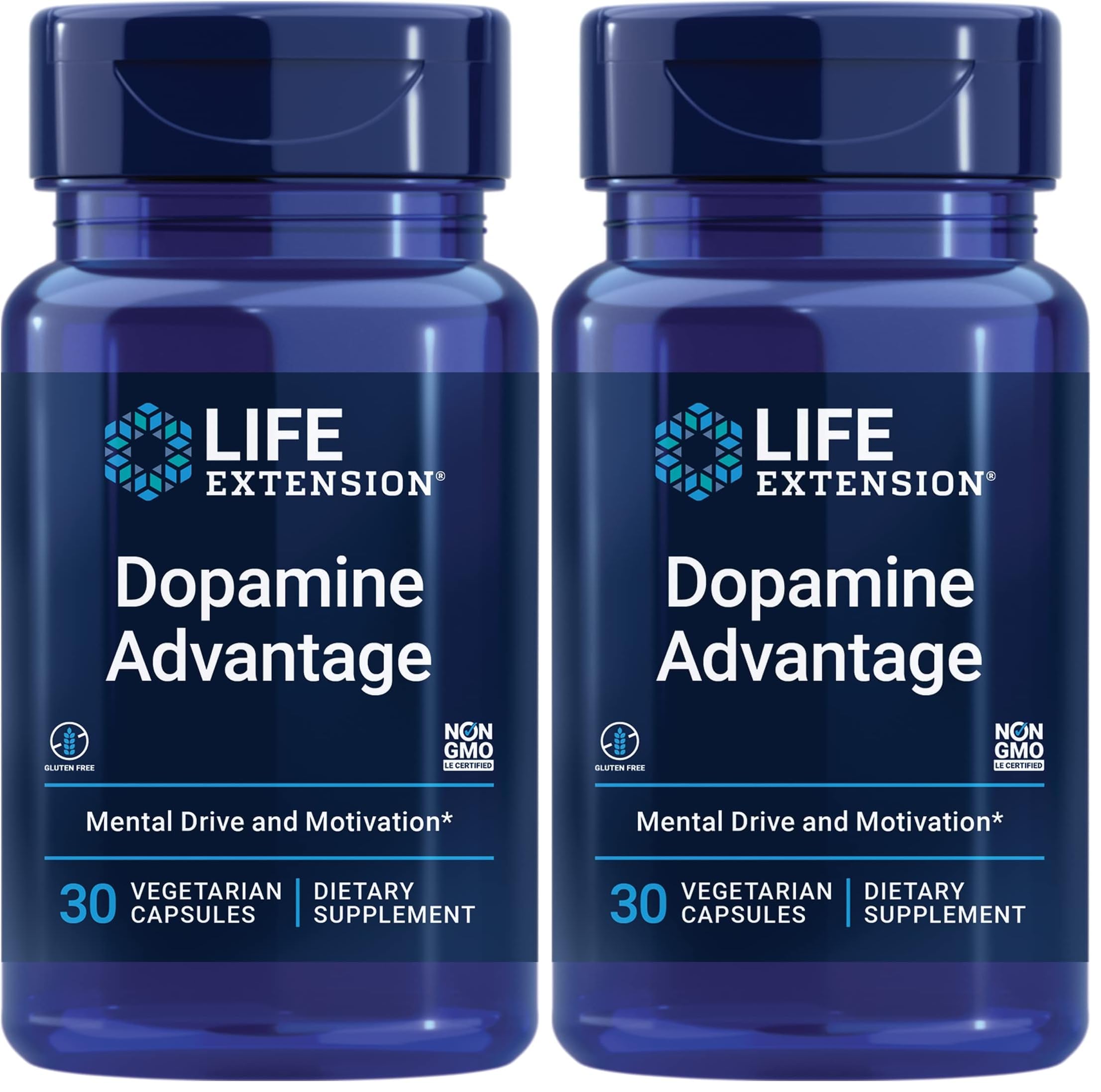 Life Extension Dopamine Advantage, Cognitive Health, Mental Sharpness, Motivation, Vitamin B12, phellodendron bark Powder, Gluten Free, Non-GMO, Vegetarian, 30 Capsules,(Pack of 2)