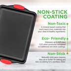 NutriChef 3‑Piece Nonstick Cookie Sheets – Carbon Steel Baking Sheet Set with Non Stick Coating & Red Silicone Handles – Oven Pans for Family Baking