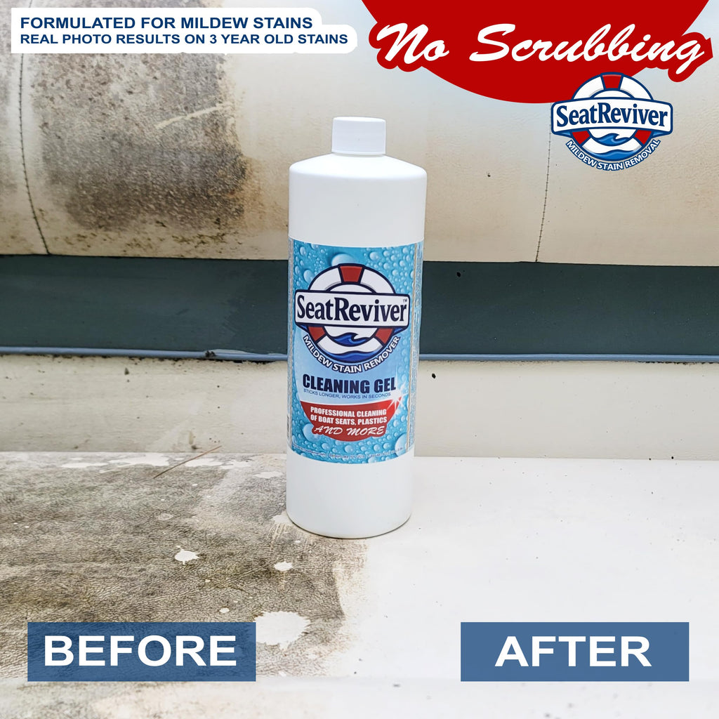 Seat Reviver Marine Mildew Stain Remover for Boat Seats, Vinyl & Plastic | Light Gel That Clings Longer | Fast-Acting | No Scrub | 32oz