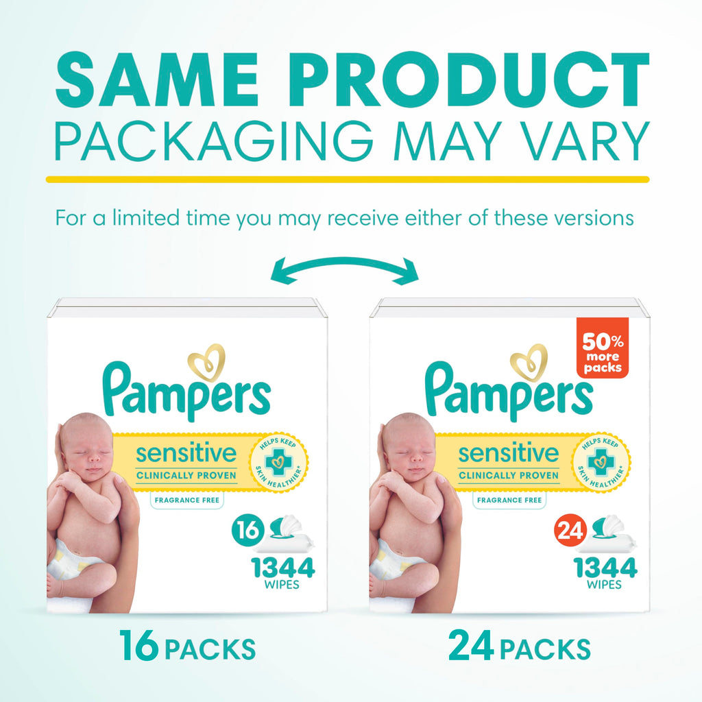Pampers Sensitive Baby Wipes, Unscented, Fragrance Free, Clinically Proven, Water Based, Hypoallergenic, Multi-Use, Hand Wipes, 1344 Wipes Total (24X Flip-Top Packs)