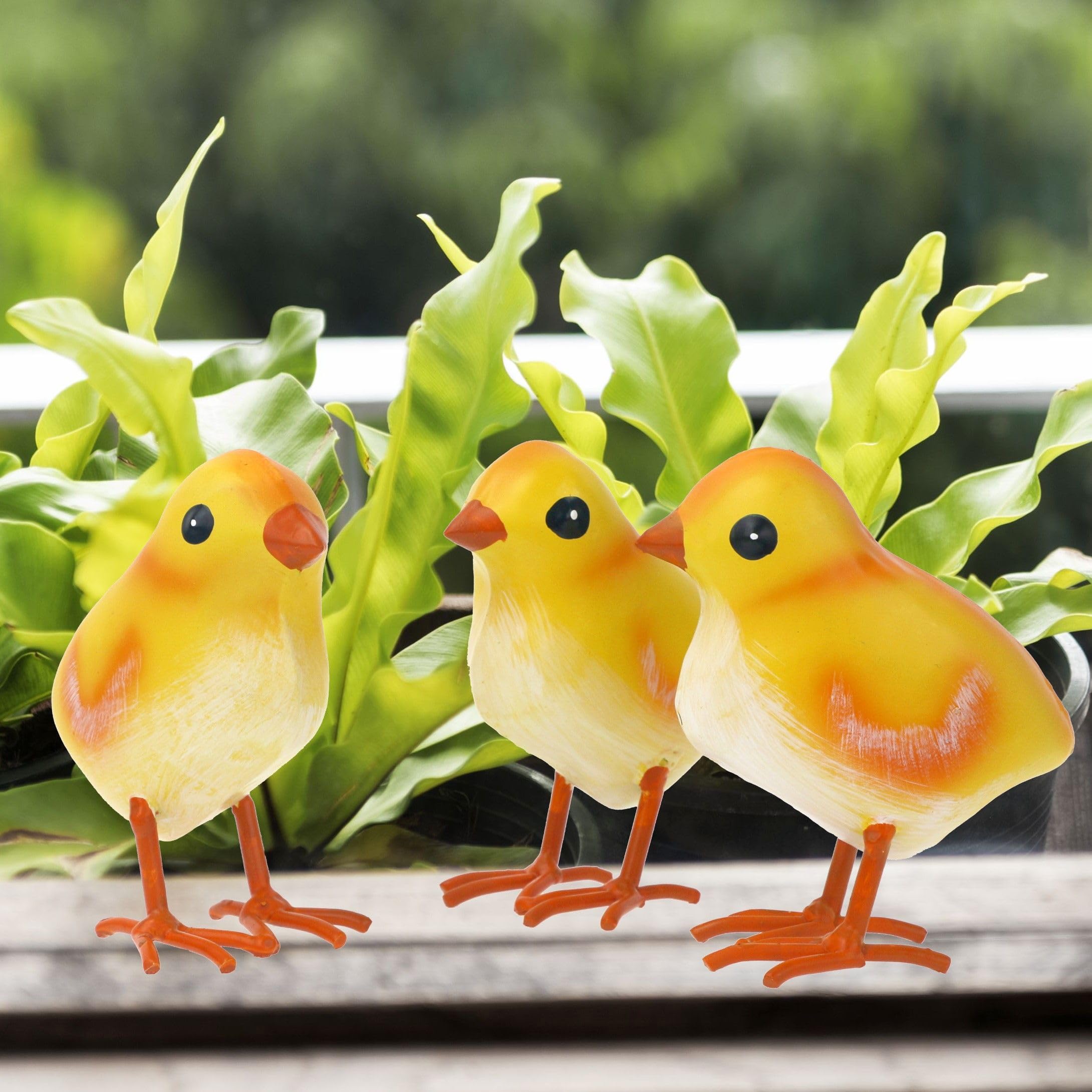 Metal Chicken Statue Garden Decor Life-size Baby Rooster Yard Gift Set of 3
