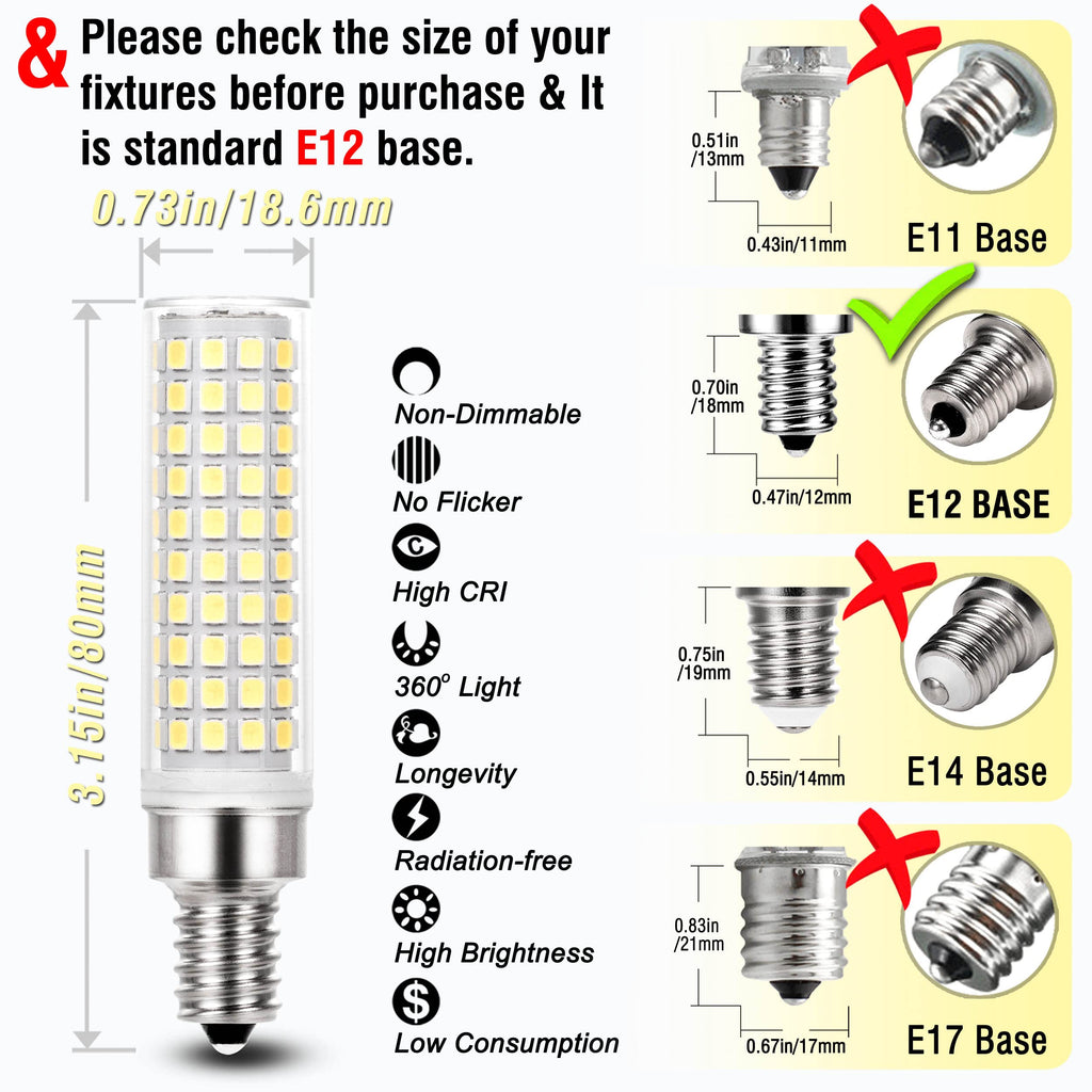 ALIDE E12 10W 6000K LED Candelabra Bulbs 100w Equivalent 1200lm 0.73 * 3.15inch, Non-dimmable, 5Pack
