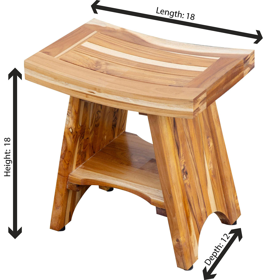 EcoDecors Teak Shower Bench 18", 300 lb Capacity – Waterproof Wood Bath Seat with Shelf, Spa Seating for Adults – Compact Fit for Small Bathrooms & Walk-in Showers – Slip-Resistant Feet
