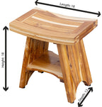 EcoDecors Teak Shower Bench 18", 300 lb Capacity – Waterproof Wood Bath Seat with Shelf, Spa Seating for Adults – Compact Fit for Small Bathrooms & Walk-in Showers – Slip-Resistant Feet