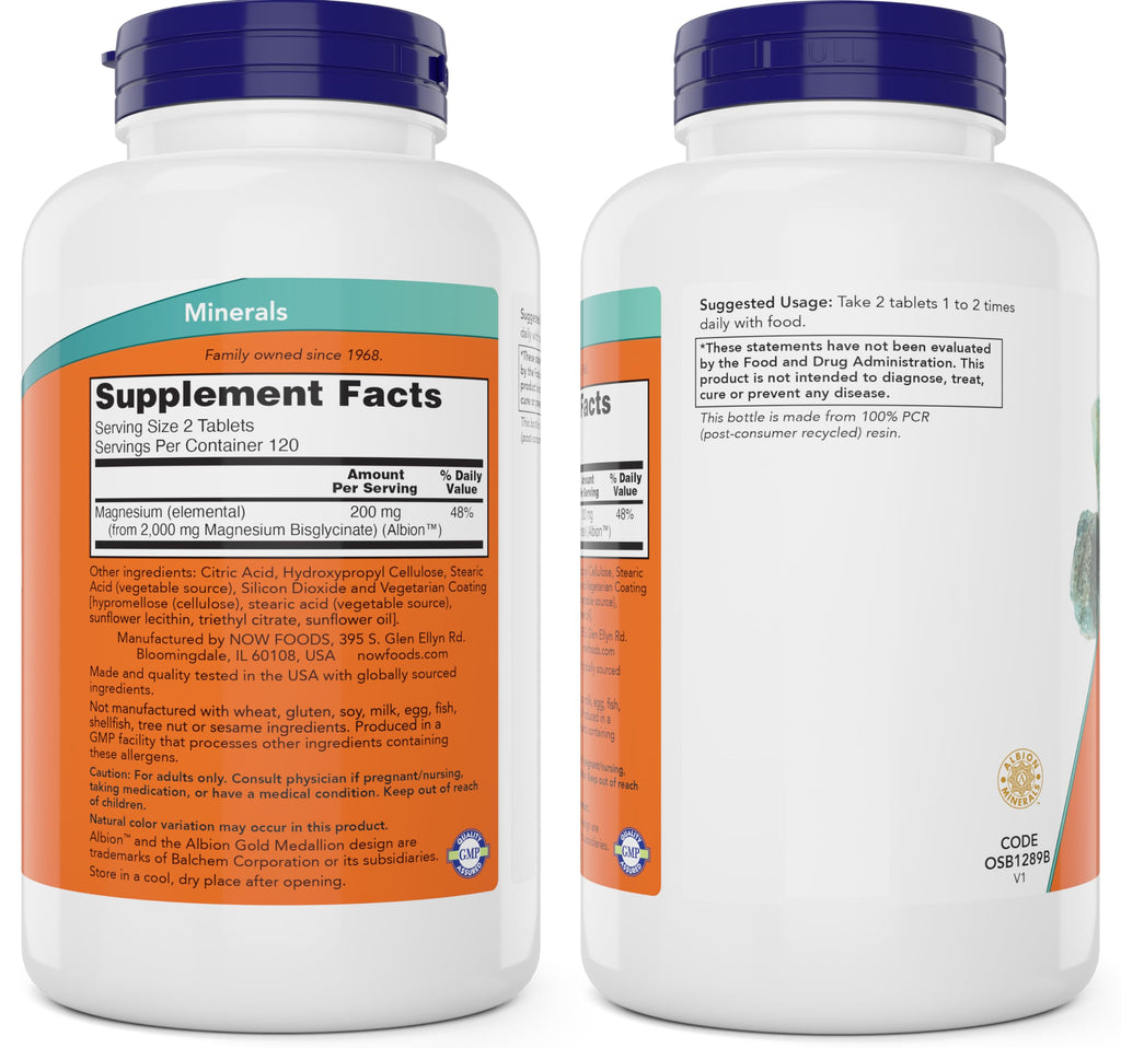 Now Foods Magnesium Glycinate, 240 Tablets - Supports Healthy Muscle and Nerve Functions - Non-GMO